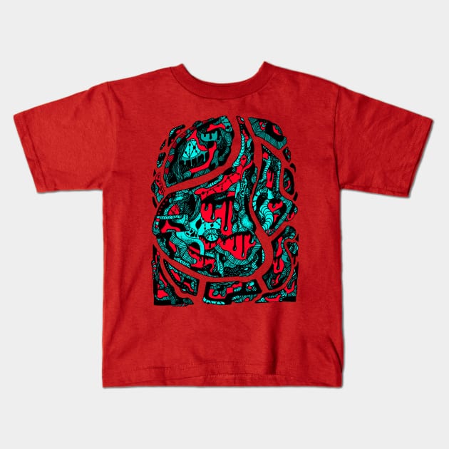 Turqred Abstract Wave of Thoughts No 3 Kids T-Shirt by kenallouis